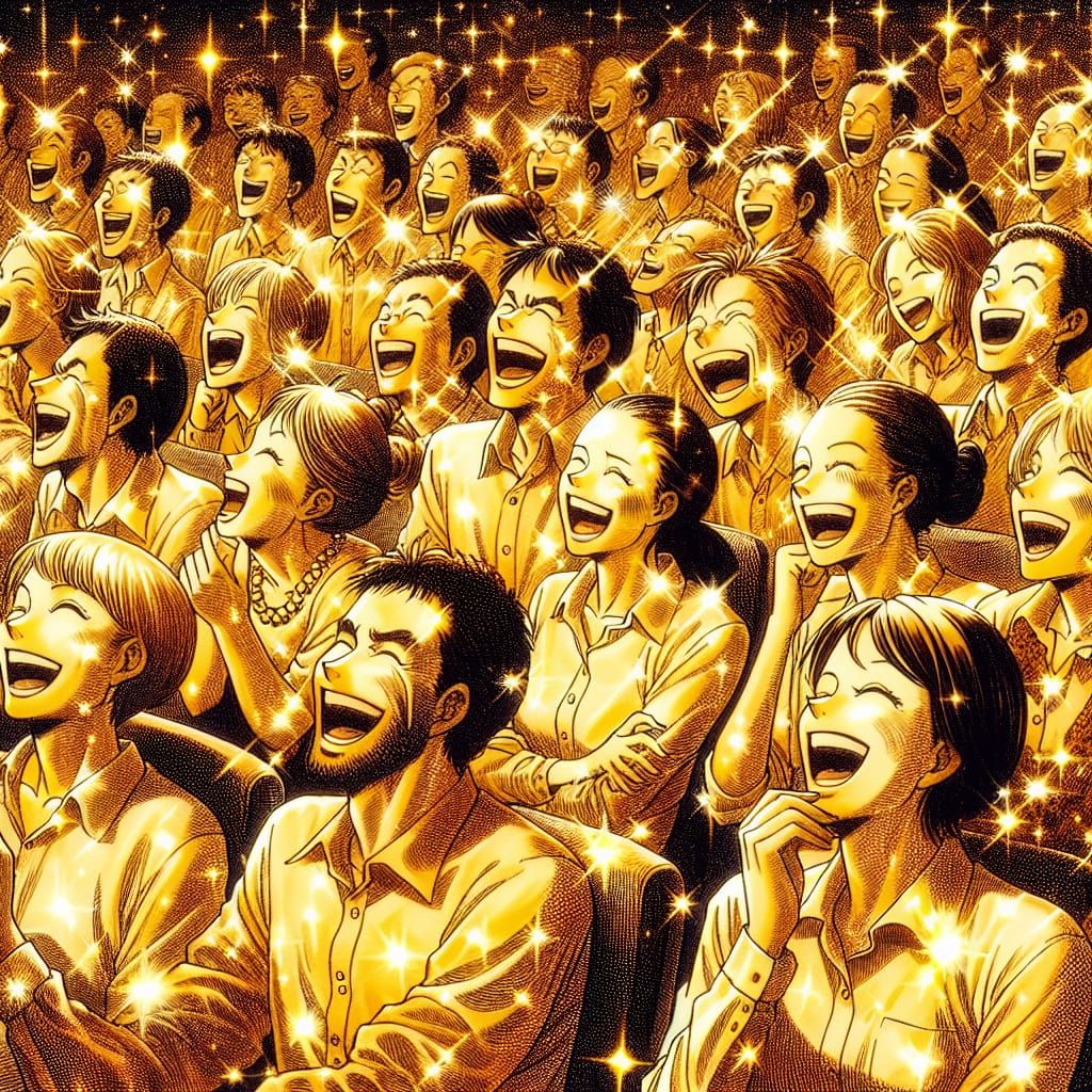 Golden Crowd Laughing at Comedy Show, Anime Style
