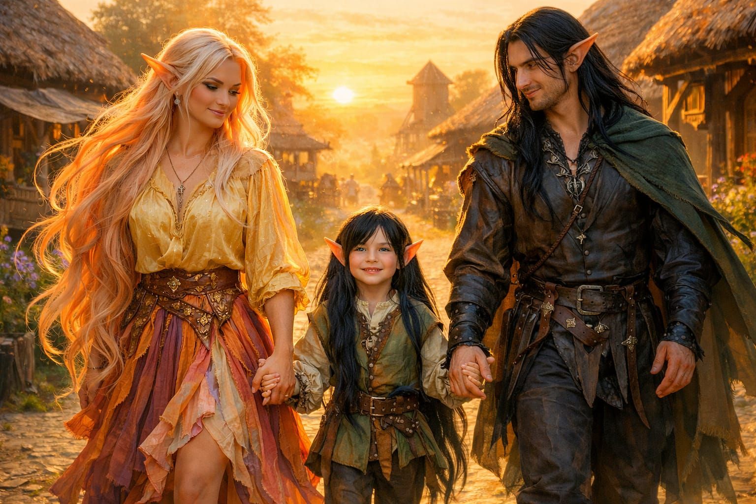 Ethereal Elf Family in Golden Morning Light