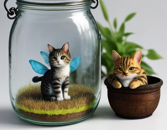 Fairy Catches Jar with Cat Inside