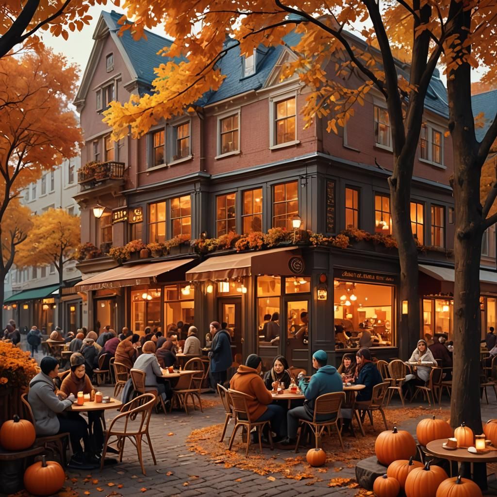 Cozy Autumn Cafe Scene in Lo-Fi Style