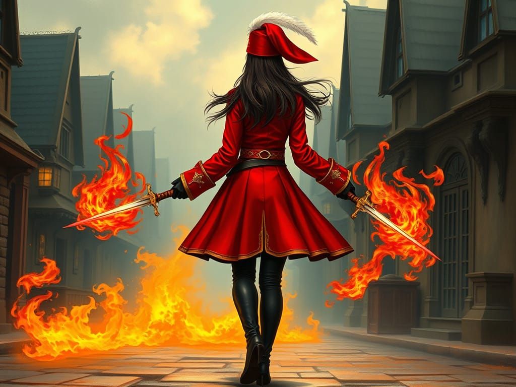 Sword-Wielding Fantasy Maiden Ignites Magical Flames