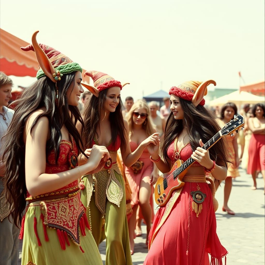 Elven Women Dancing to Psychedelic Beat Music