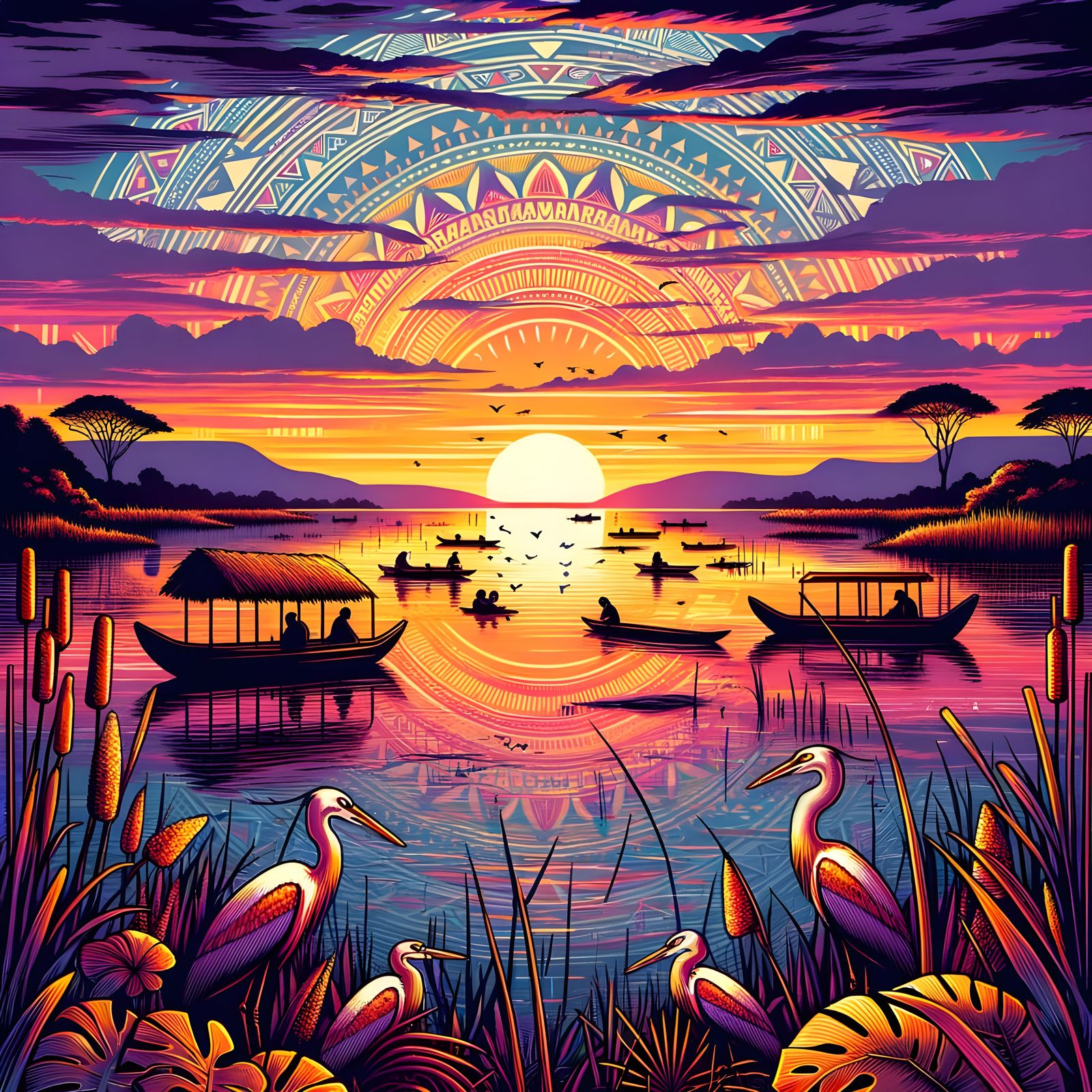 Vibrant Sunset Over Lake Victoria, East Africa