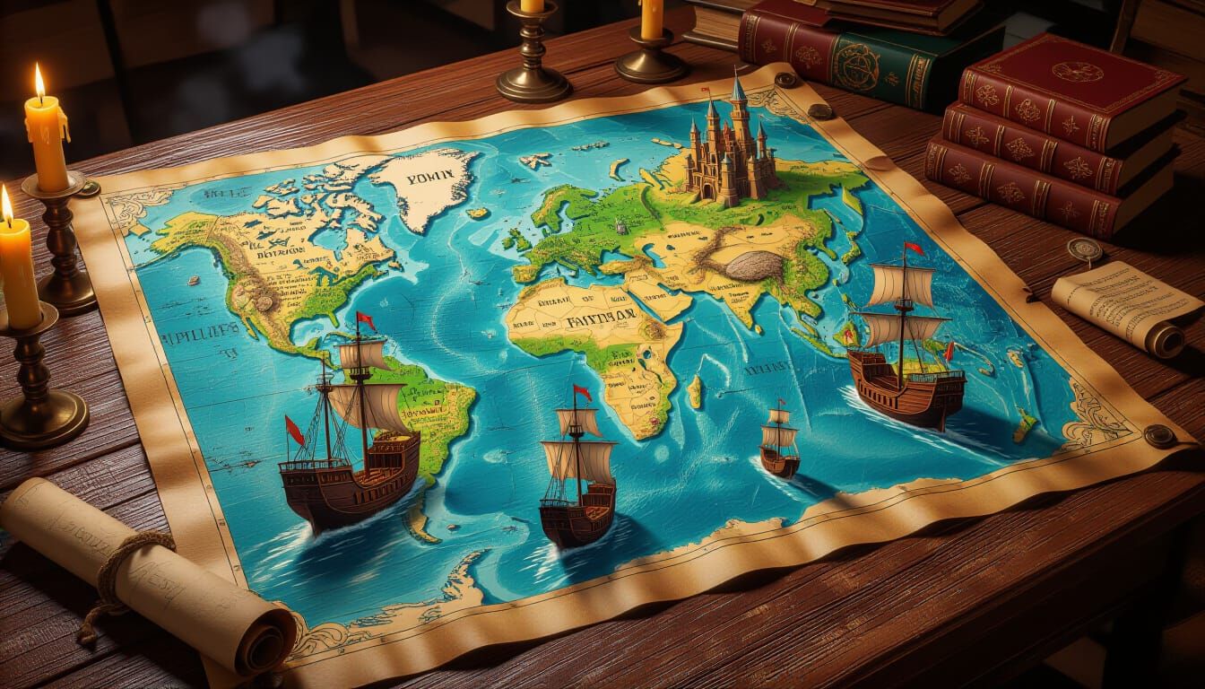 Steampunk Map with Sailing Ships as Digital Painting