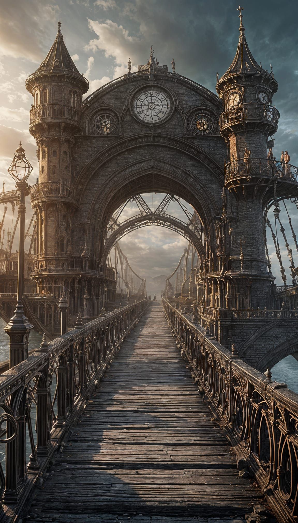 Steampunk Gothic Medieval Bridge with Cinematic Lighting