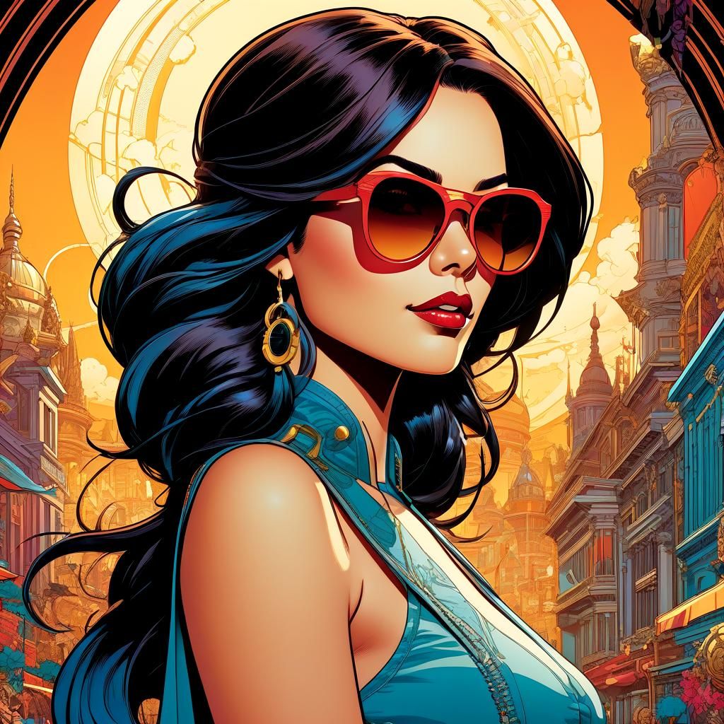 Stylish Woman with Sunglasses in Comic Book Style