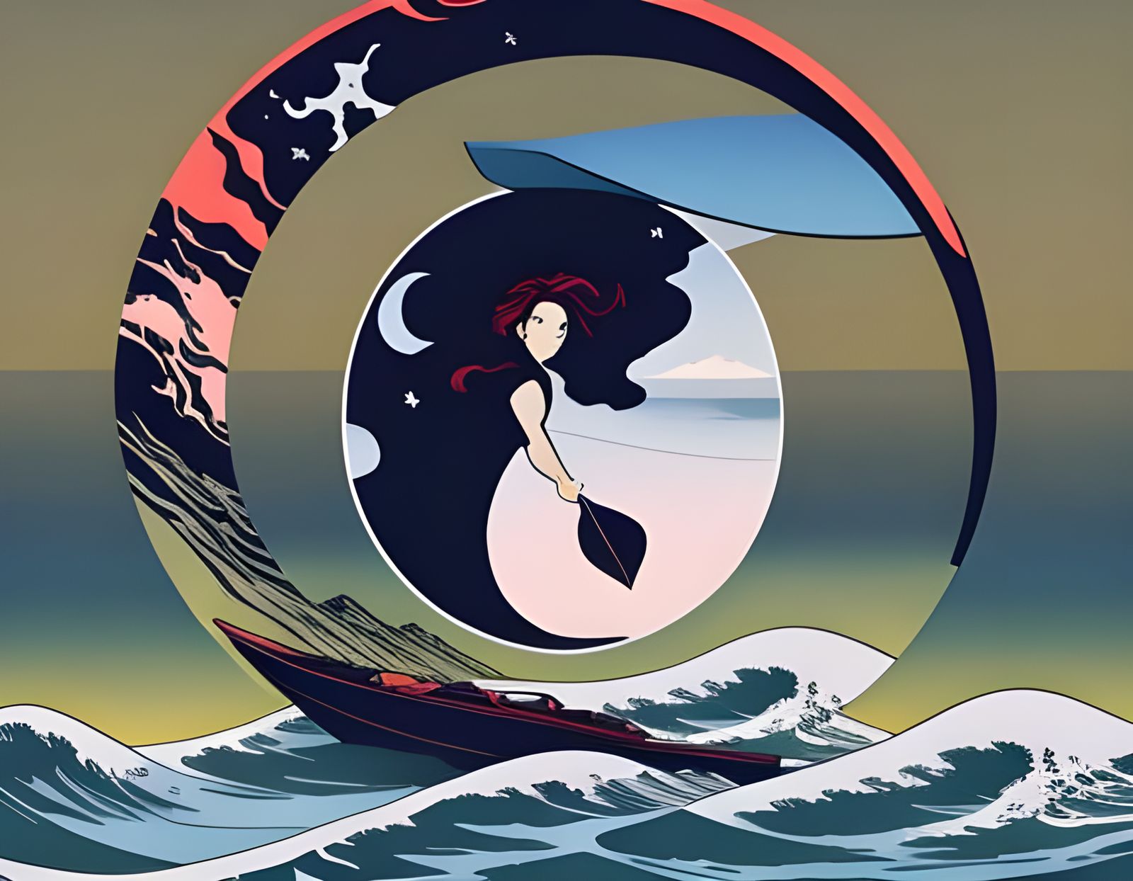 Kayaking in Japan: Red-Haired Woman in Wave Tube