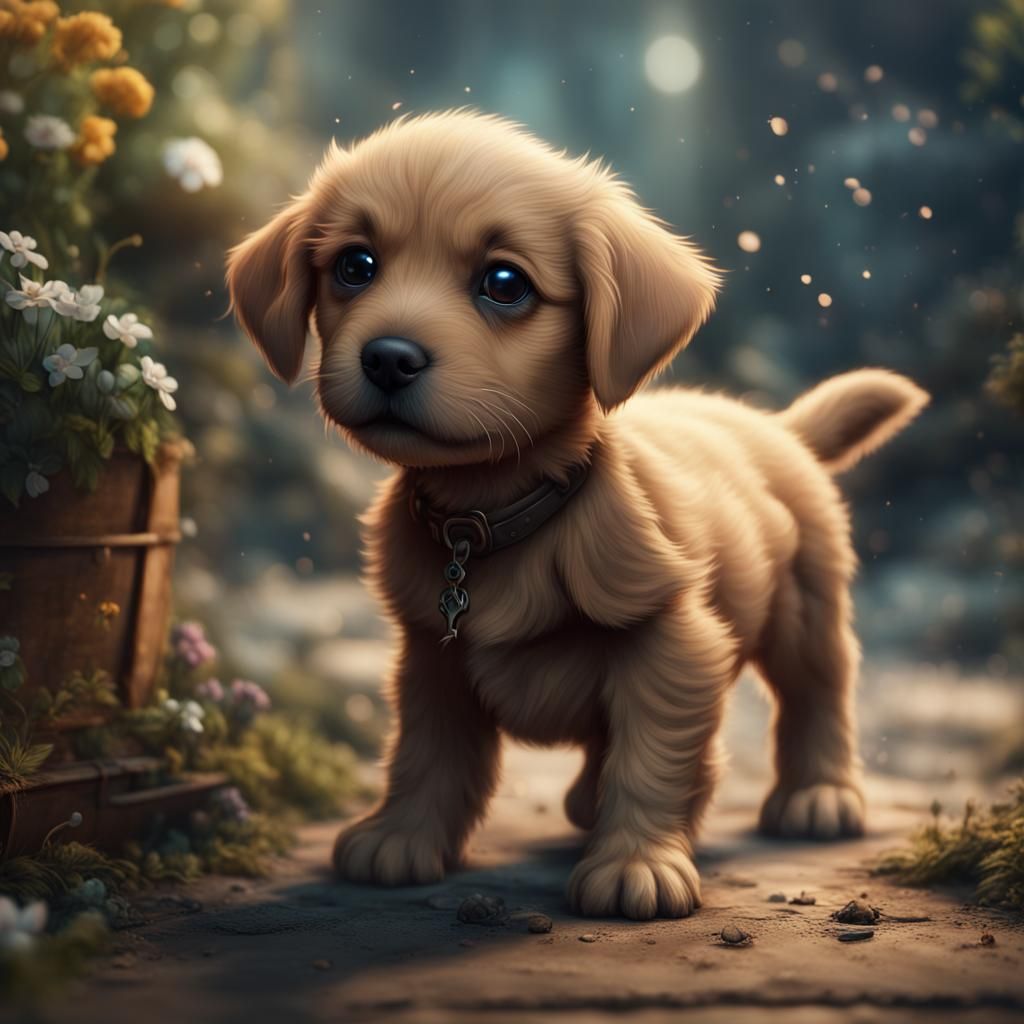 Cute Puppy in Detailed Fantasy Art
