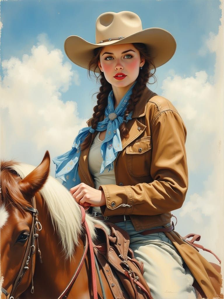 Cowgirl Portrait with Braids in Expressive Style
