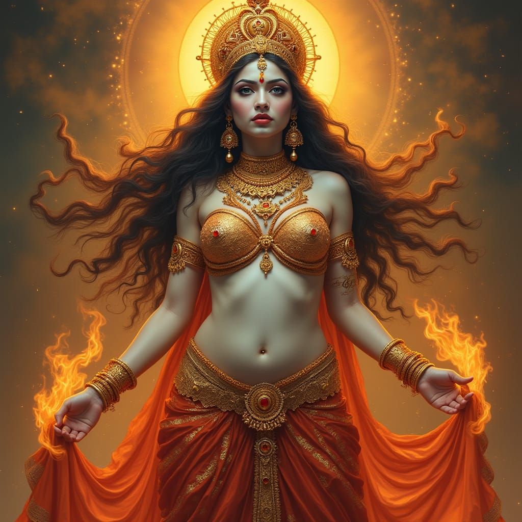 Goddess Kali Maa in Opulent, Cyberpunk-Inspired Splendor