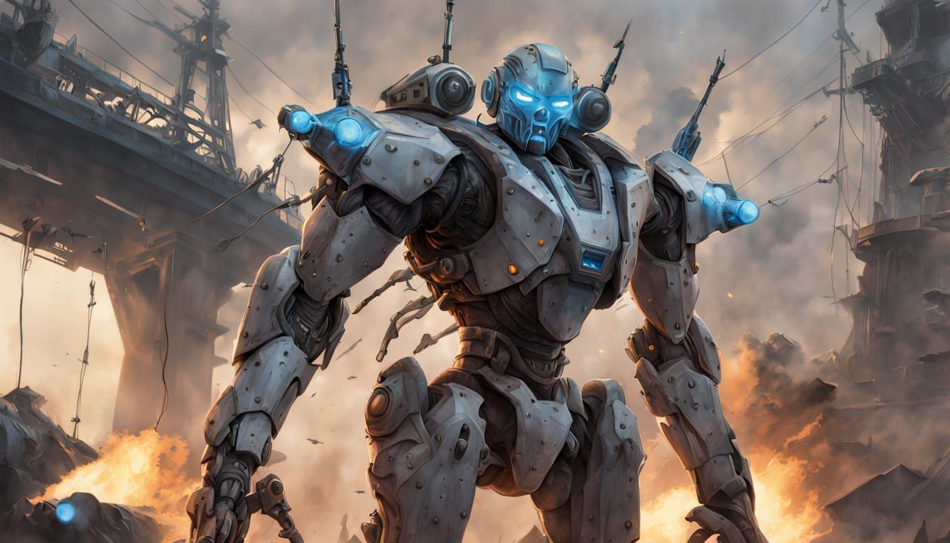 Gigeresque Cybernetic Warrior in Combat Exoskeleton