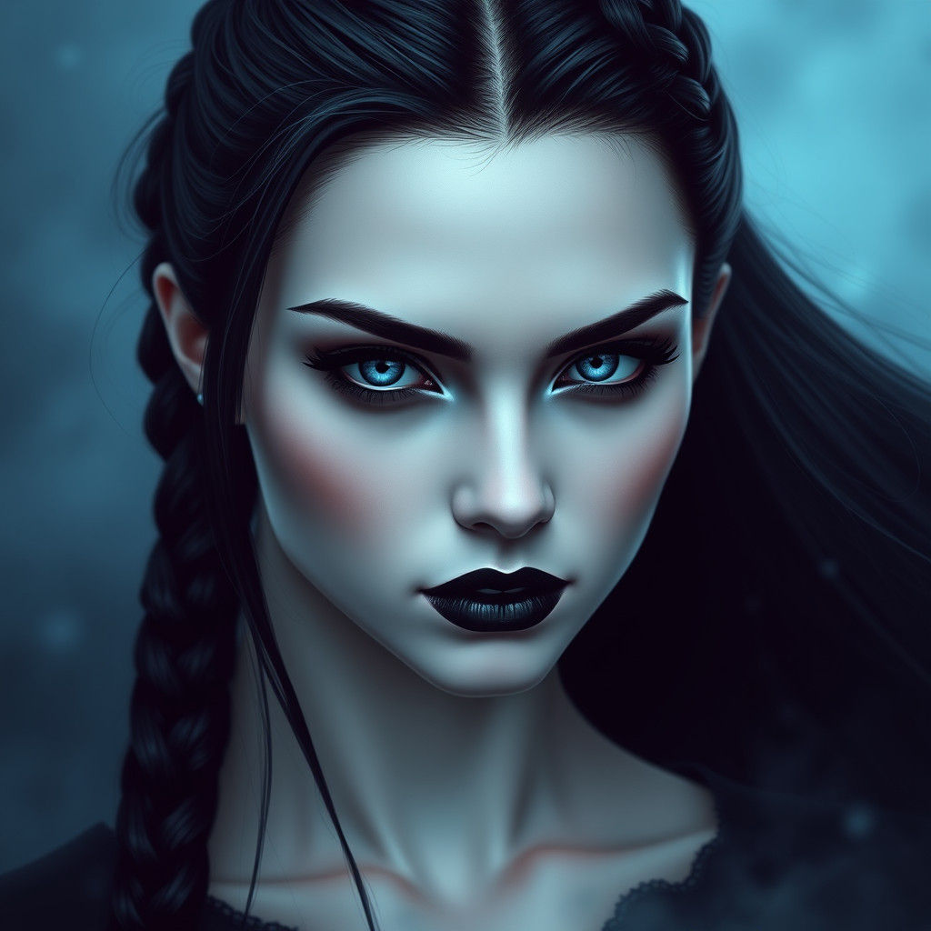 Ethereal Woman with Piercing Gaze in Fantasy Portrait