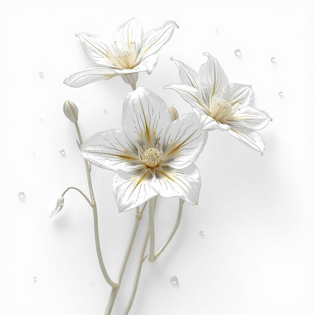 White Flowers with Abstract Fractal Patterns