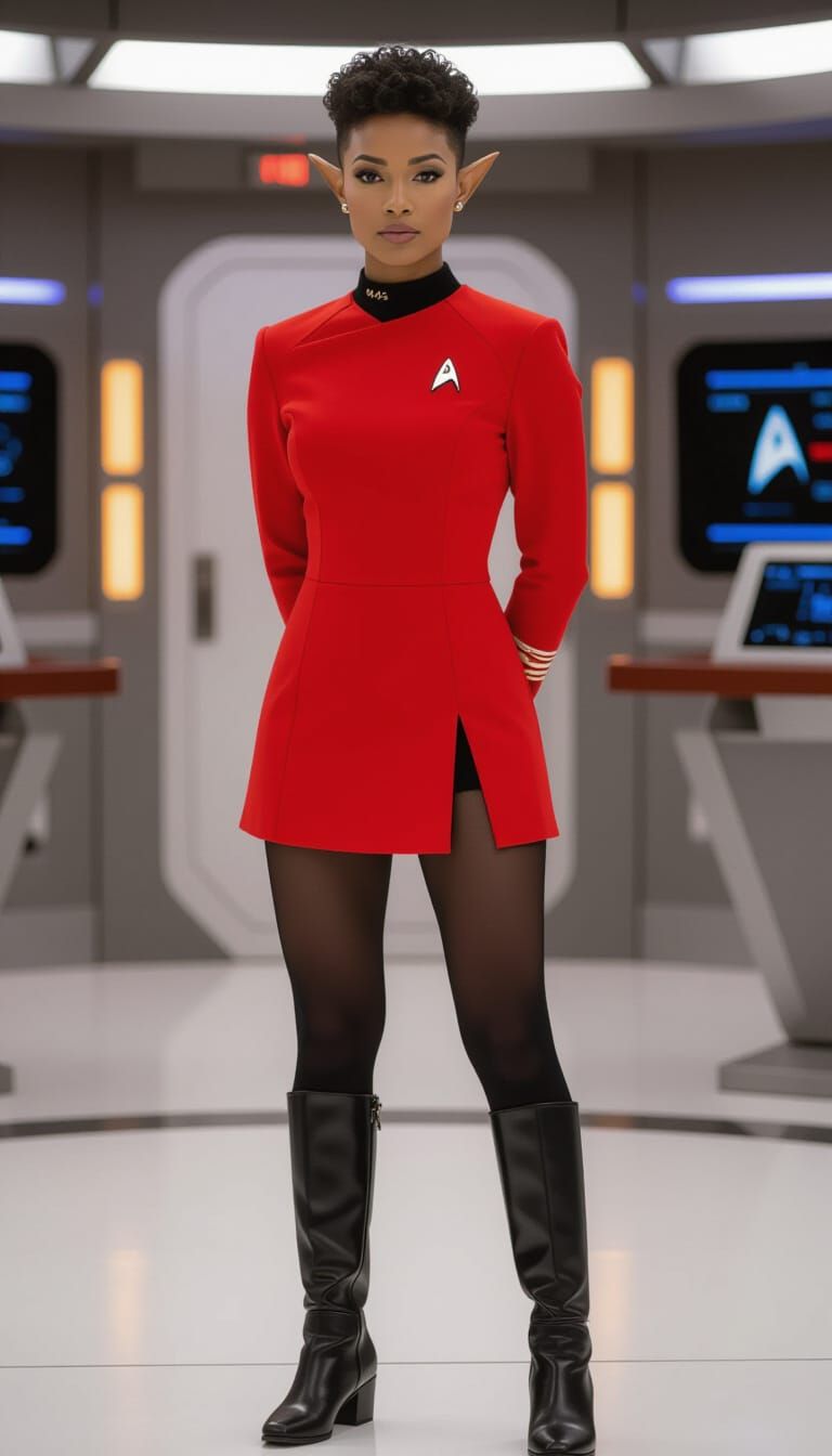 Star Trek Vulcan Woman with Black Hair on Bridge