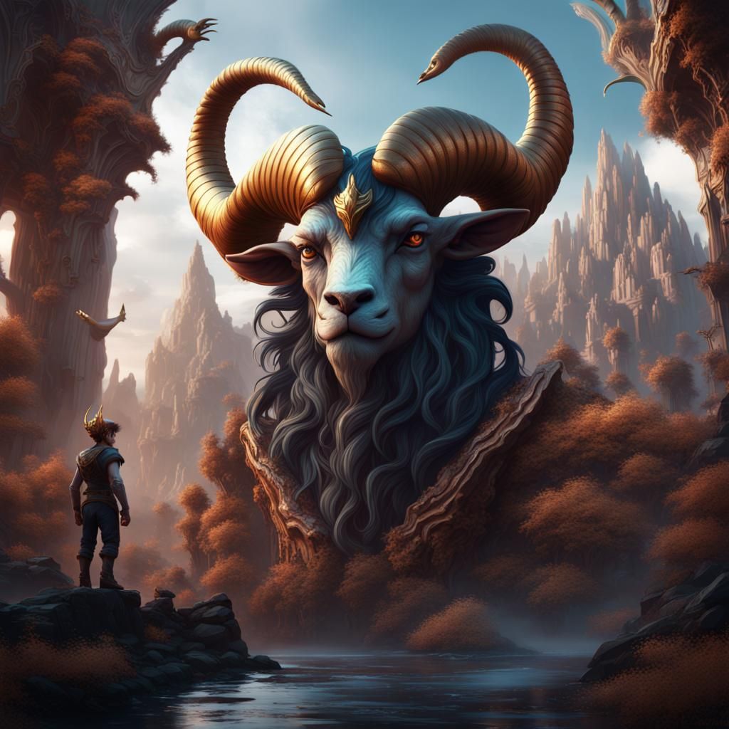 Detailed Matte Painting of a Capricorn Boy