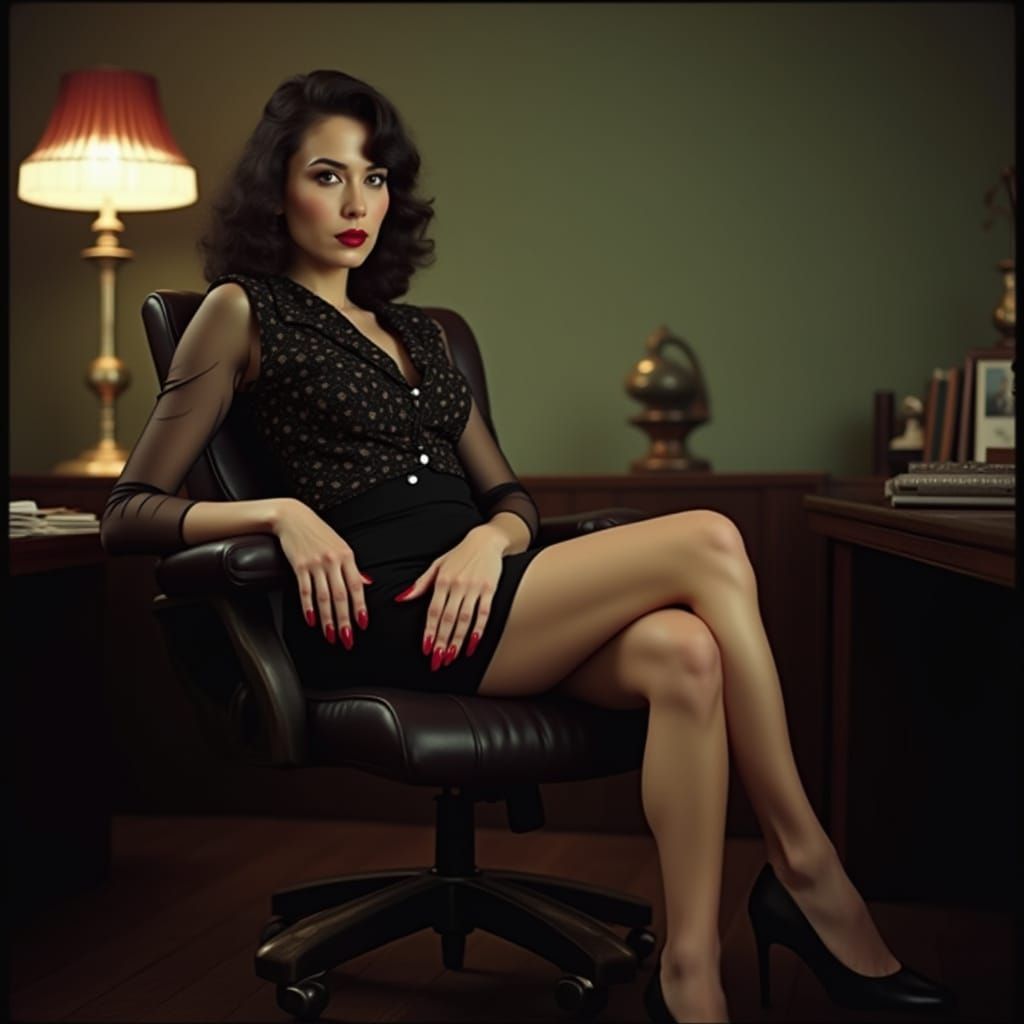 Confident Woman in Office Chair, Cinematic Style