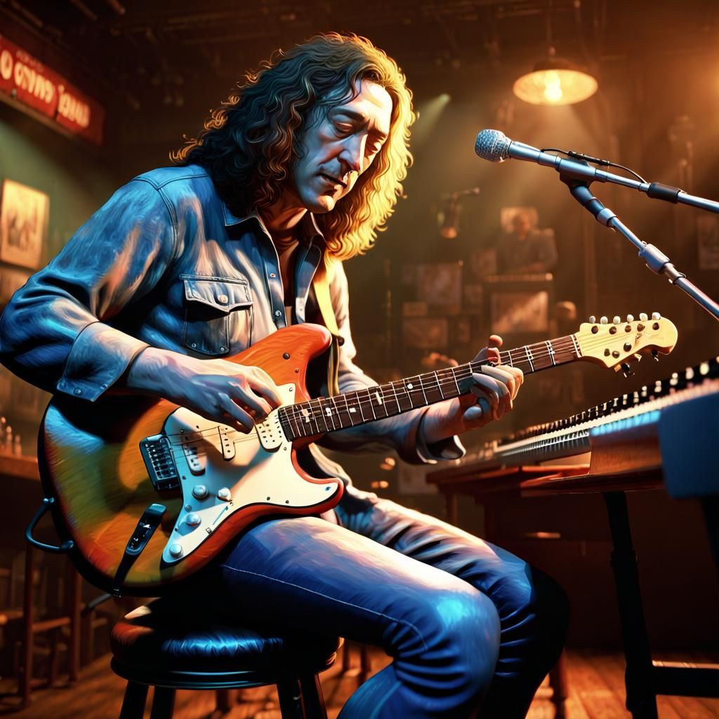 Musician Plays Bottleneck Guitar in 3D Render