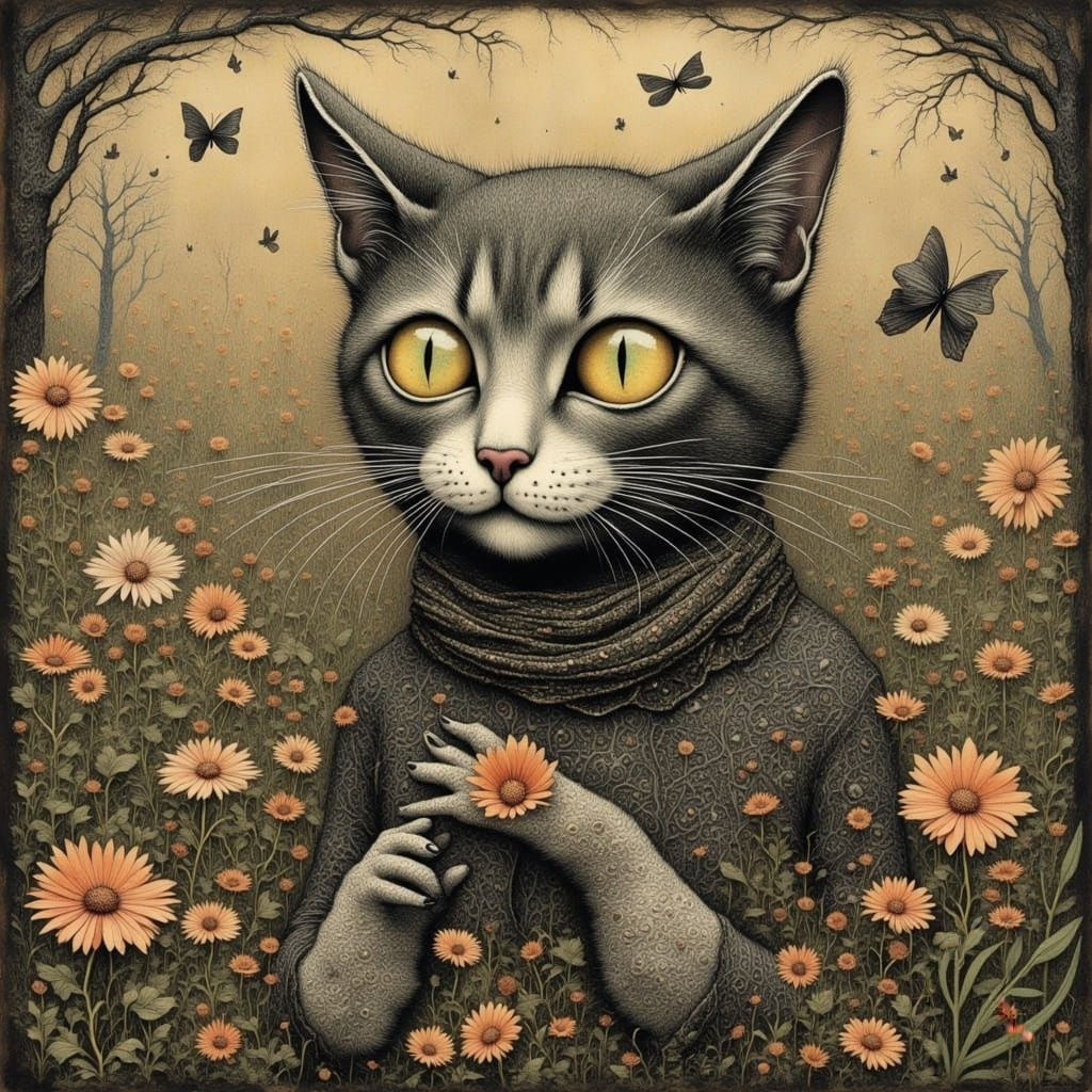 Whimsical Cat in Drizzle Style