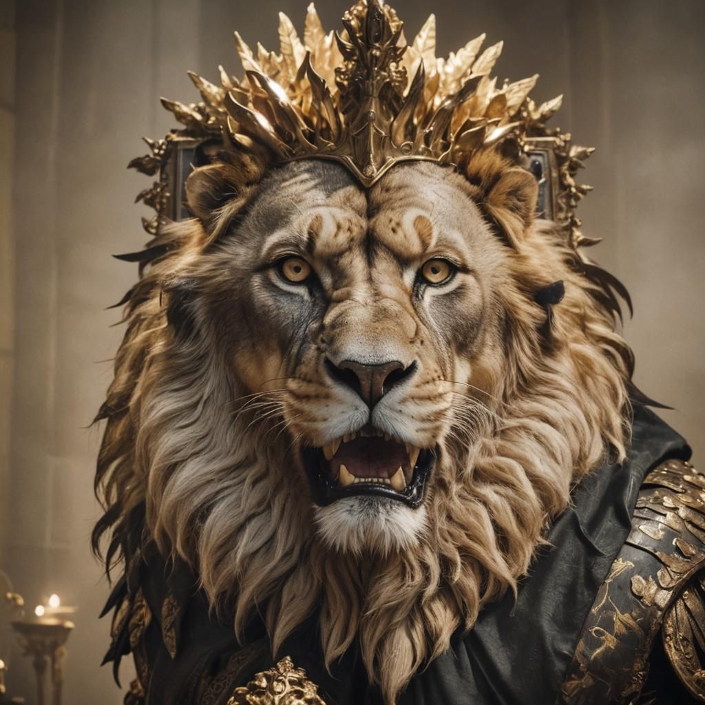 King on Golden Throne with Book, Cinematic Still