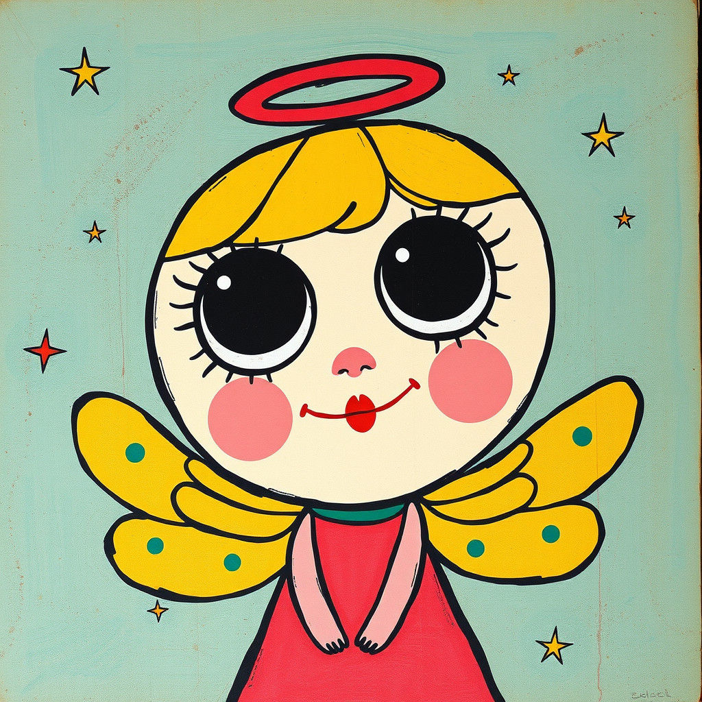 Psychedelic 1960s Cartoon Angel in Art Brut Style