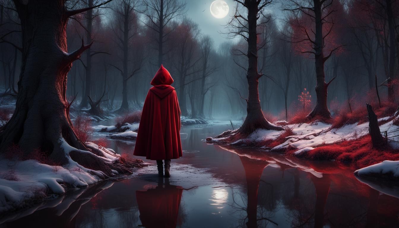 Little Red Riding Hood in Chernobyl Forest, Tim Burton Style