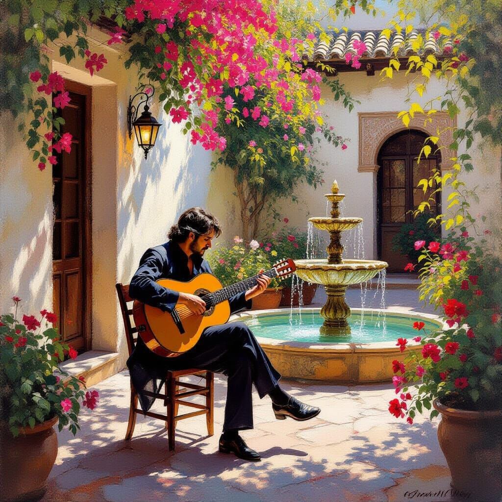 Flamenco Guitarist in Seville Courtyard, Sorolla Style