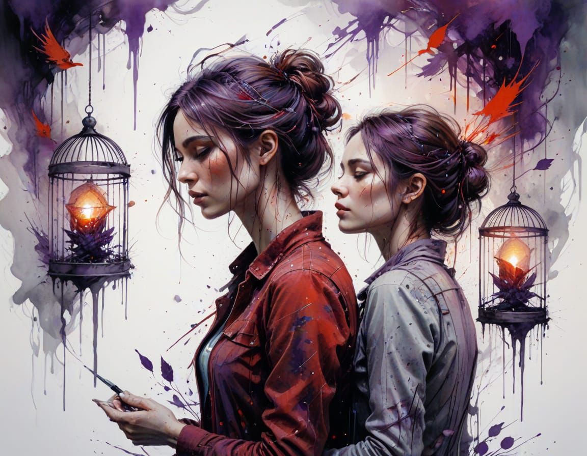 Infinite Nested Cages in Ethereal Watercolor Style