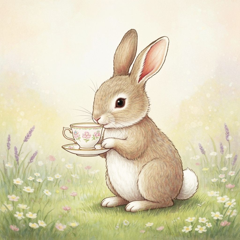 Bunny Rabbit Tea Party in Spring Meadow