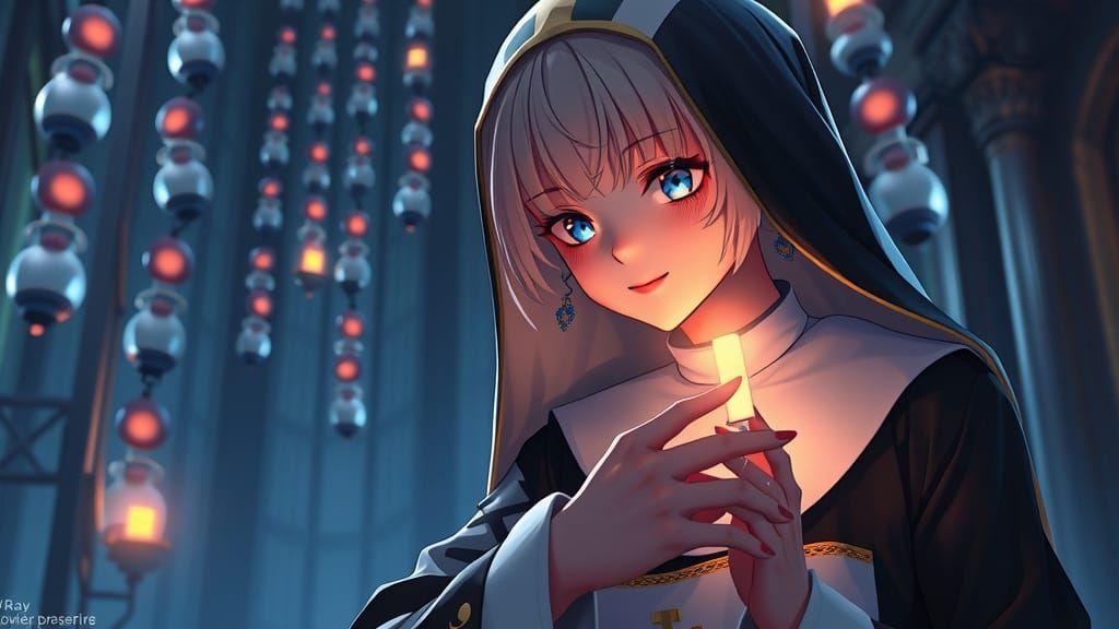 Anime Nun Clutches Rosary in Detailed 3D Rendering