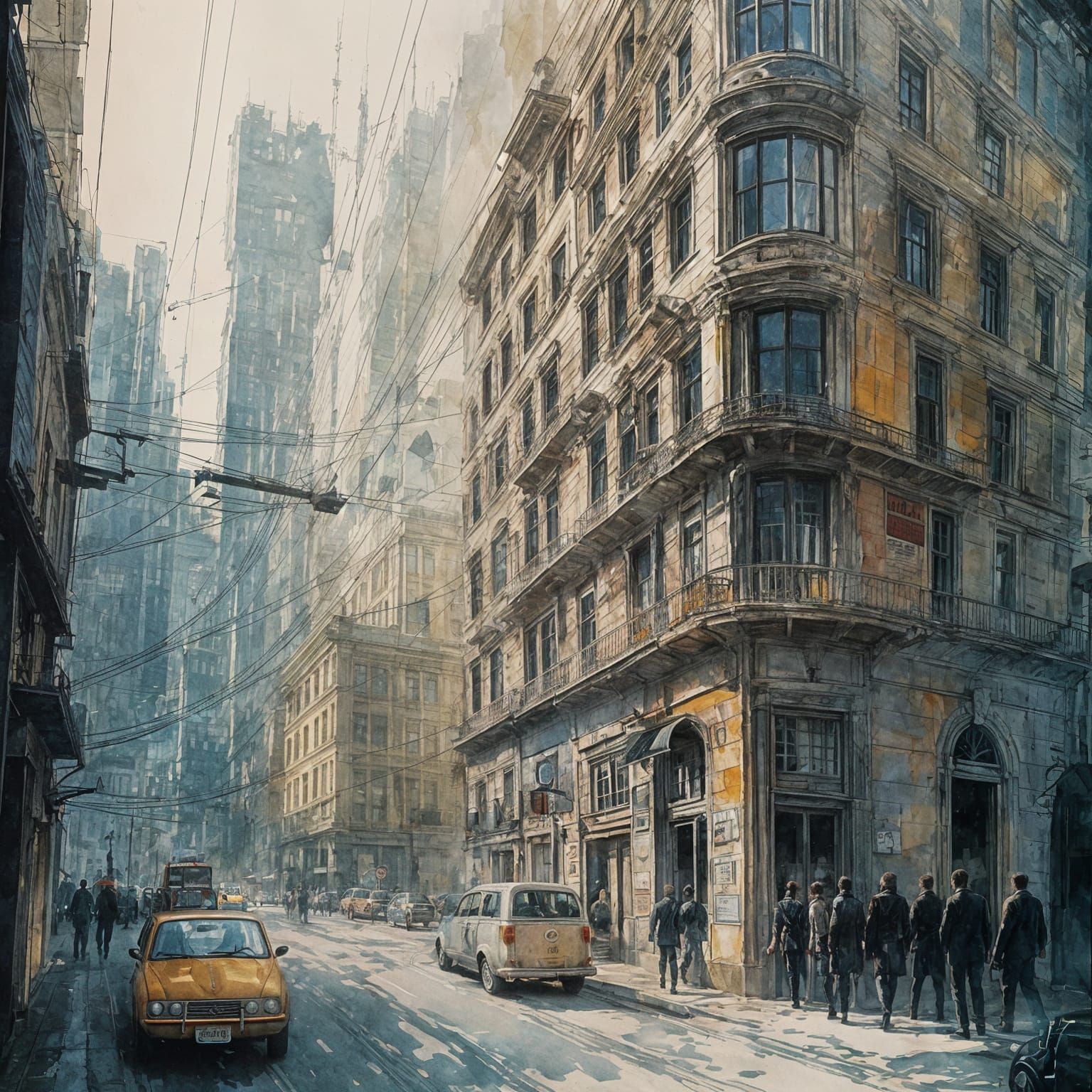 Surreal Skyscraper Door in Gouache Style