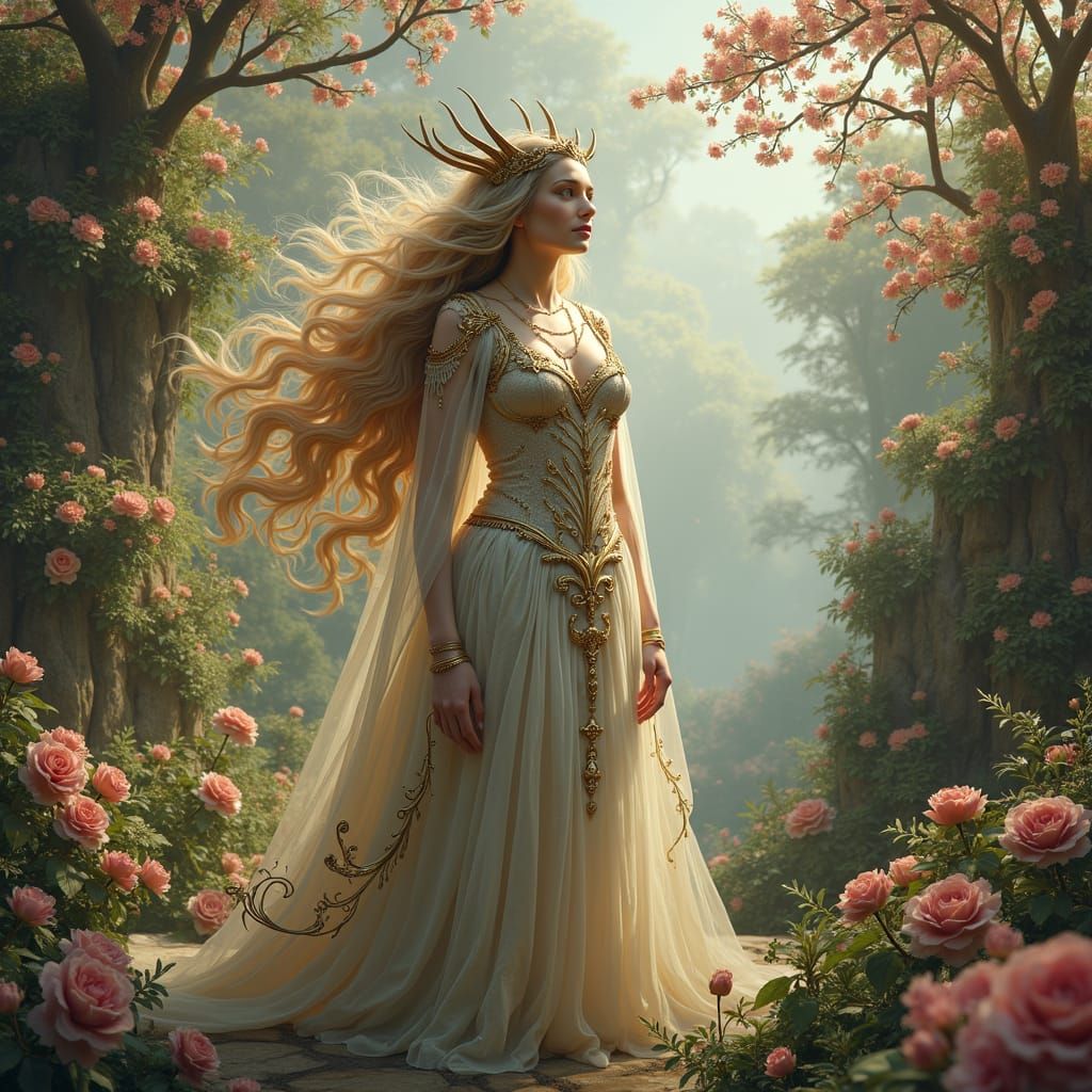 Freyja: Goddess of Love in Eternal Spring Garden