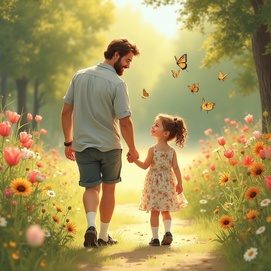 Whimsical Childhood Moment in a Vibrant Floral Park