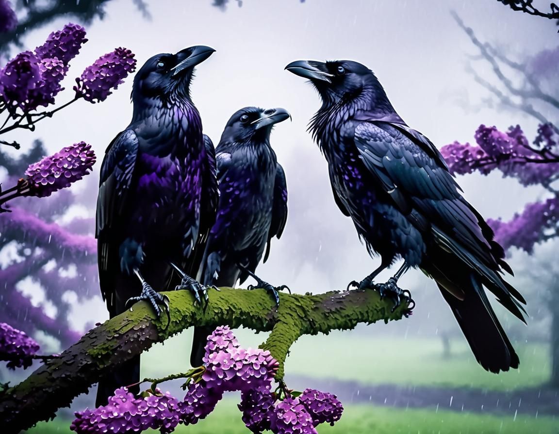 Ravens in Lilac Tree: Moody Watercolour Film Still