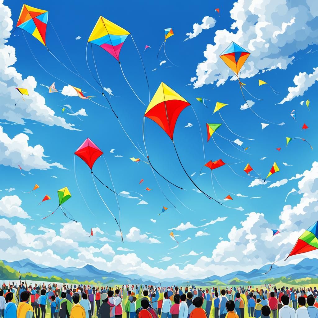 People Flying Kites in a Sunny Blue Sky