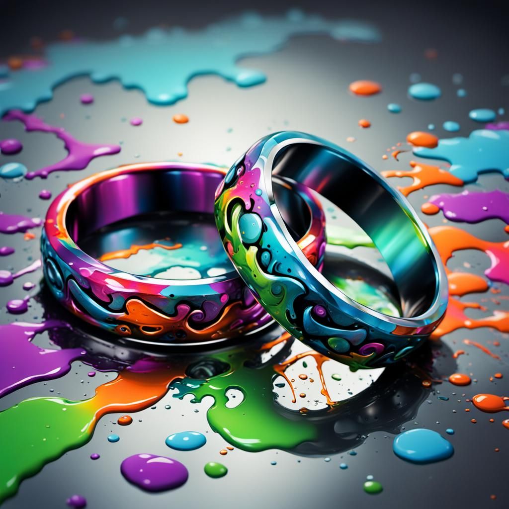 Wedding Rings in Colorful Graffiti Art Style