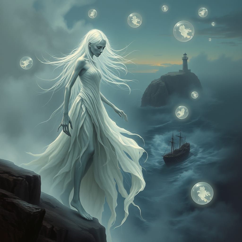 Ethereal Spirit Apparition on Stormy Coastline