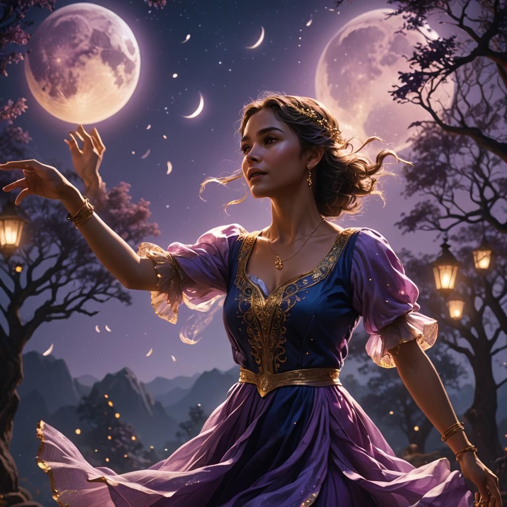 Ethereal Woman Dancing in Moonlight: Fantasy Concept Art