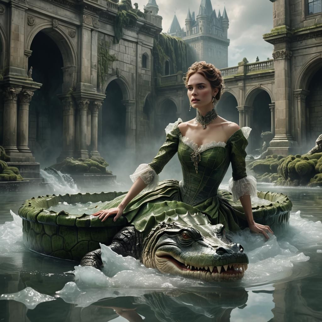 Victorian Woman Rides Crocodile in Ancient Bath