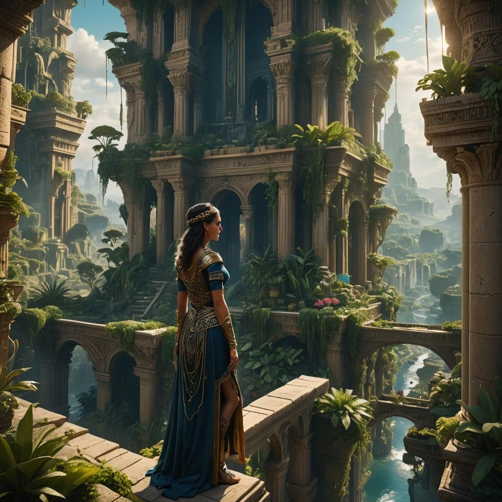 Queen Amytis Contemplates Babylon Gardens: Fantasy Art