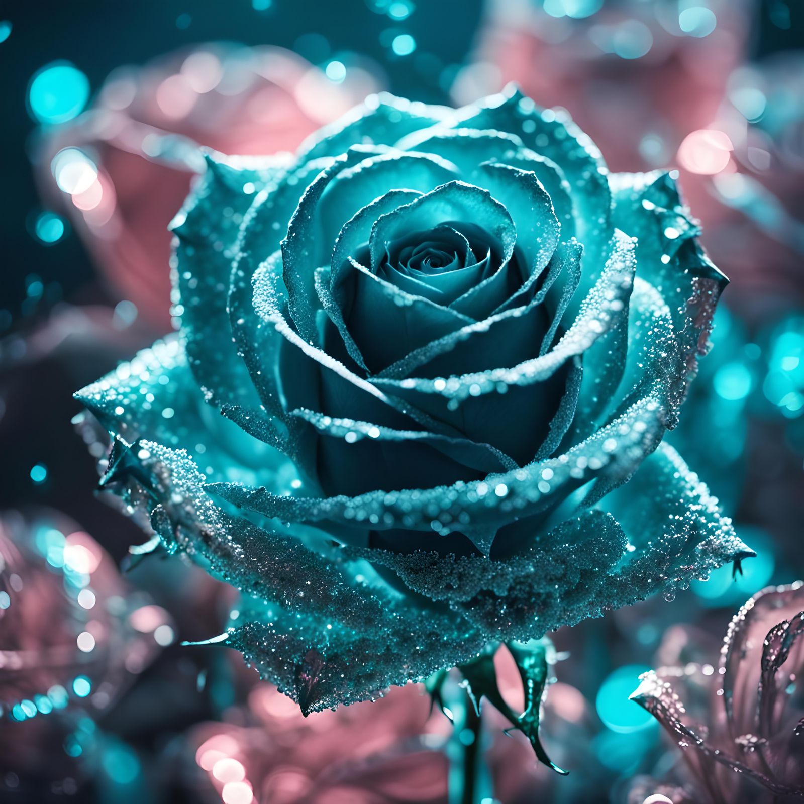 Cyan Constellation Rose Surrounded by Crystal Roses