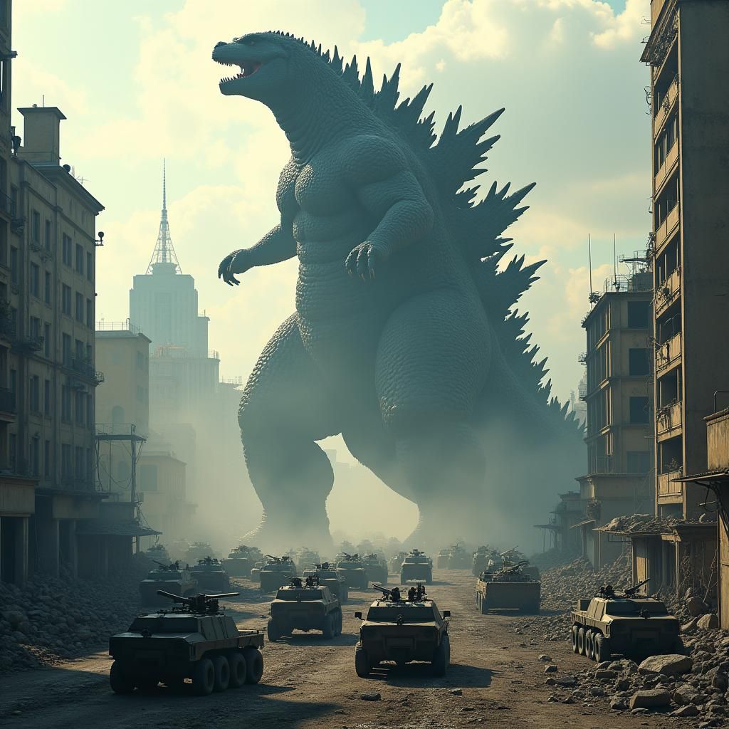 Godzilla Rampage: Overhead View of City Destruction