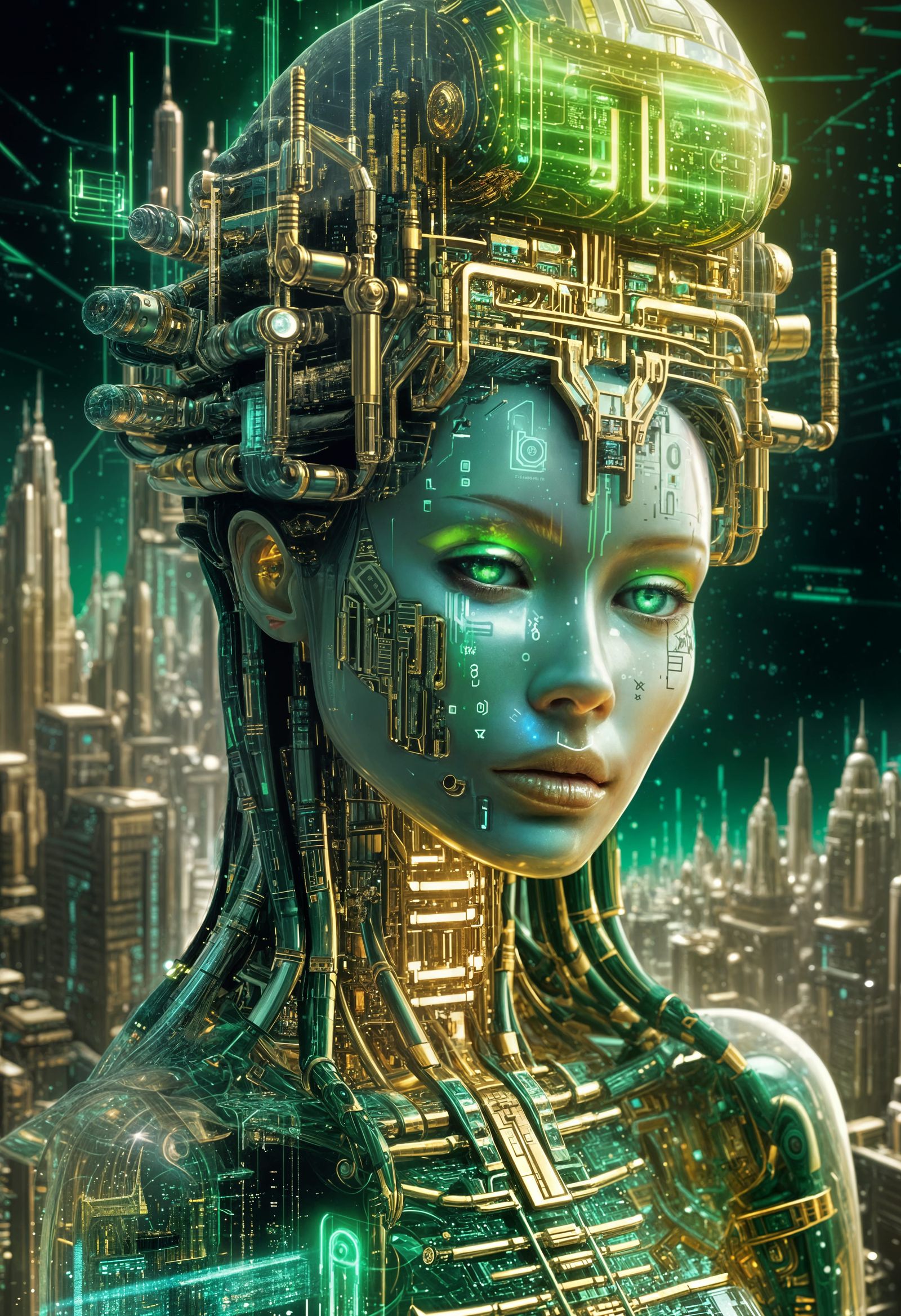Cyberpunk Android Goddess in Digital Kingdom