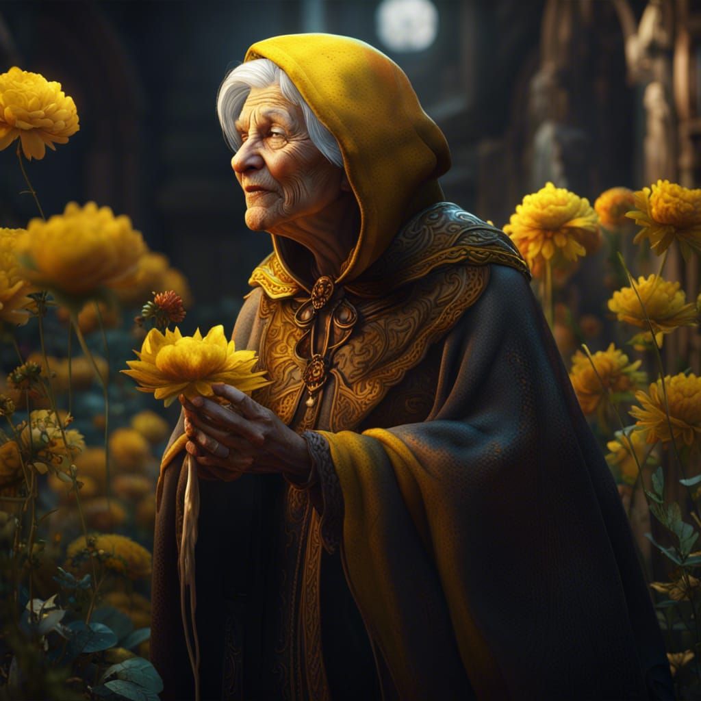 Old Woman Singing to Flower: Fantasy Matte Painting