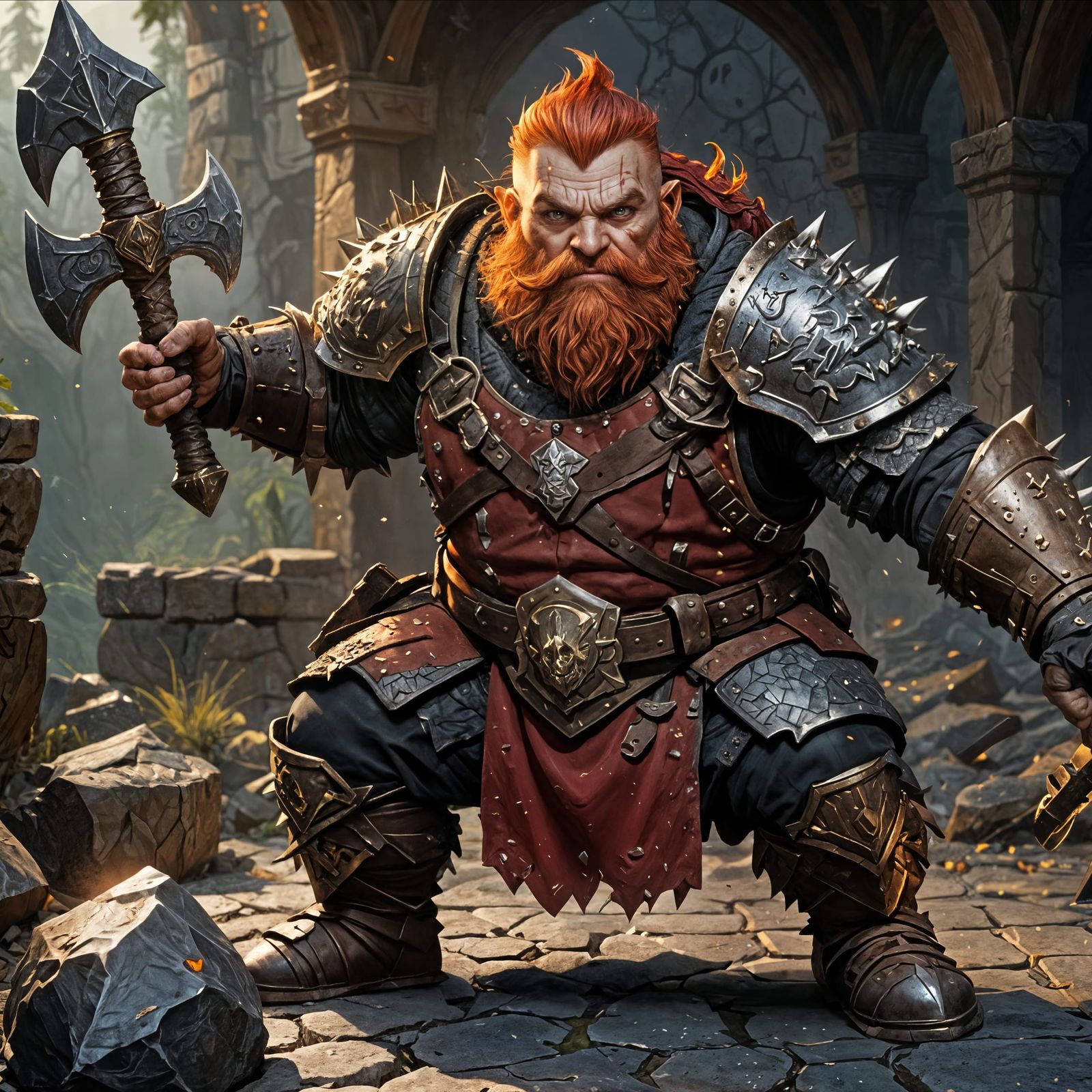 Dwarf Warrior with Axe in Dark Fantasy Style