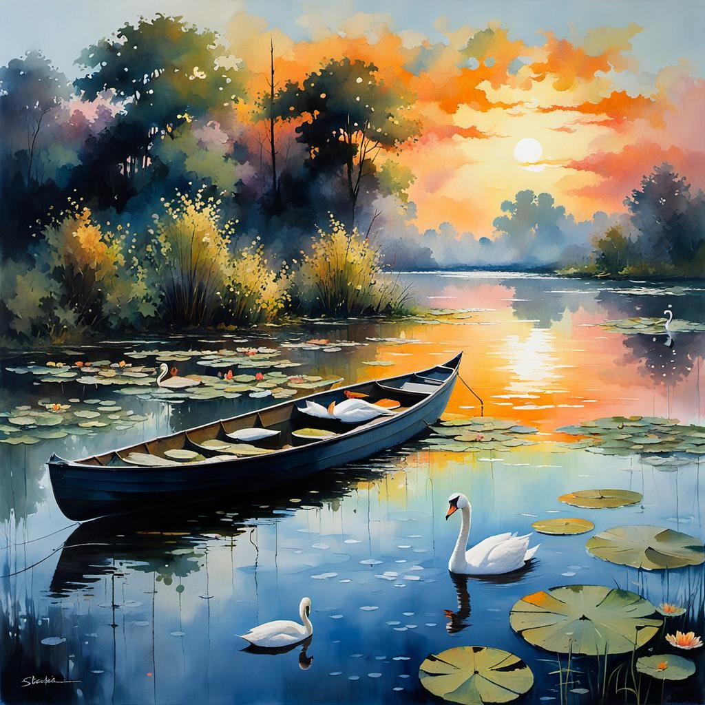 Surrealistic Lake Scene in Intricate Graffiti Art Style