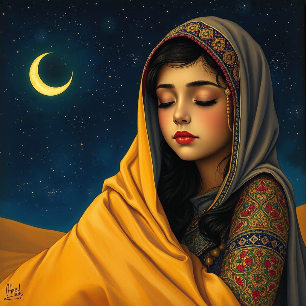 Princess of the Golden Desert Awakens Under Starry Skies