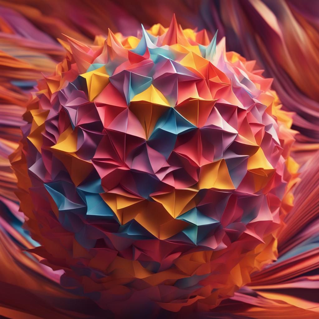 Origami Paper Ball in Synthwave Style