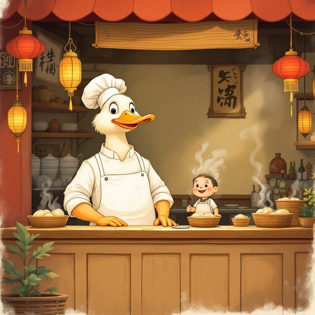 Charming Duck Chef and Son in Bao Shop