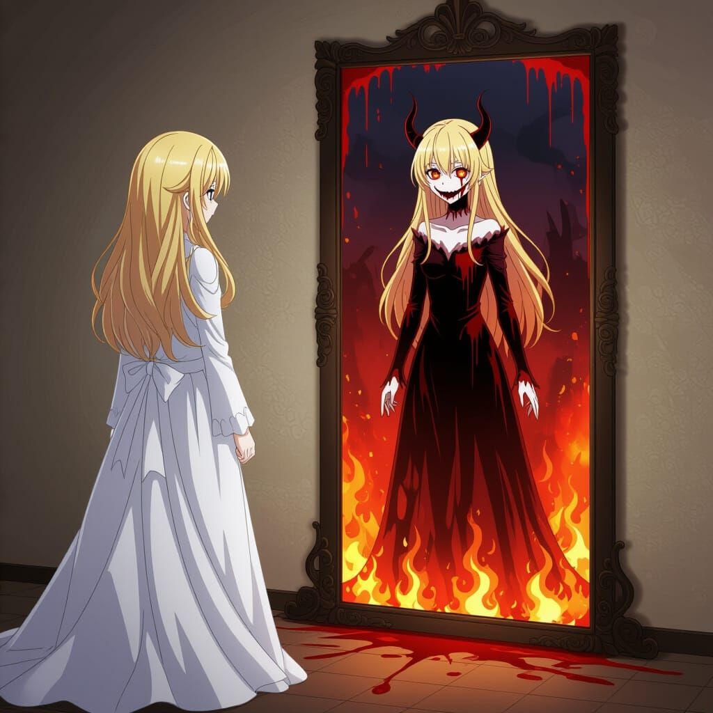 Anime Girl Confronts Demonic Reflection