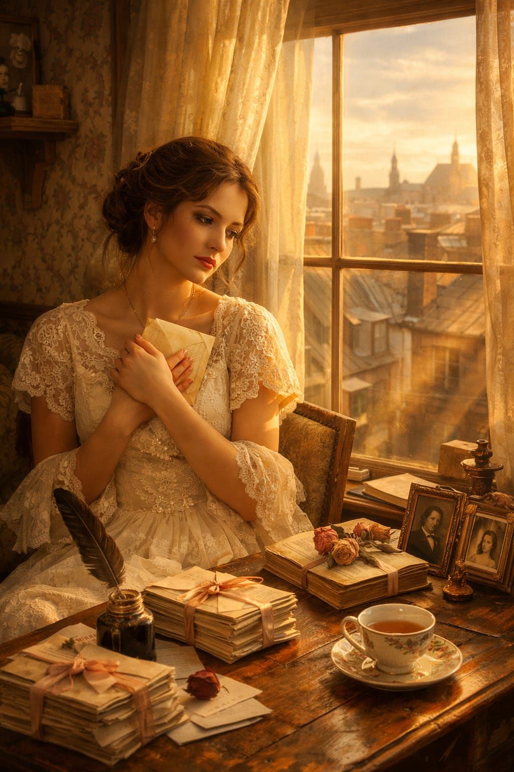 19th Century Woman With Unsent Letter in Sunlit Studio